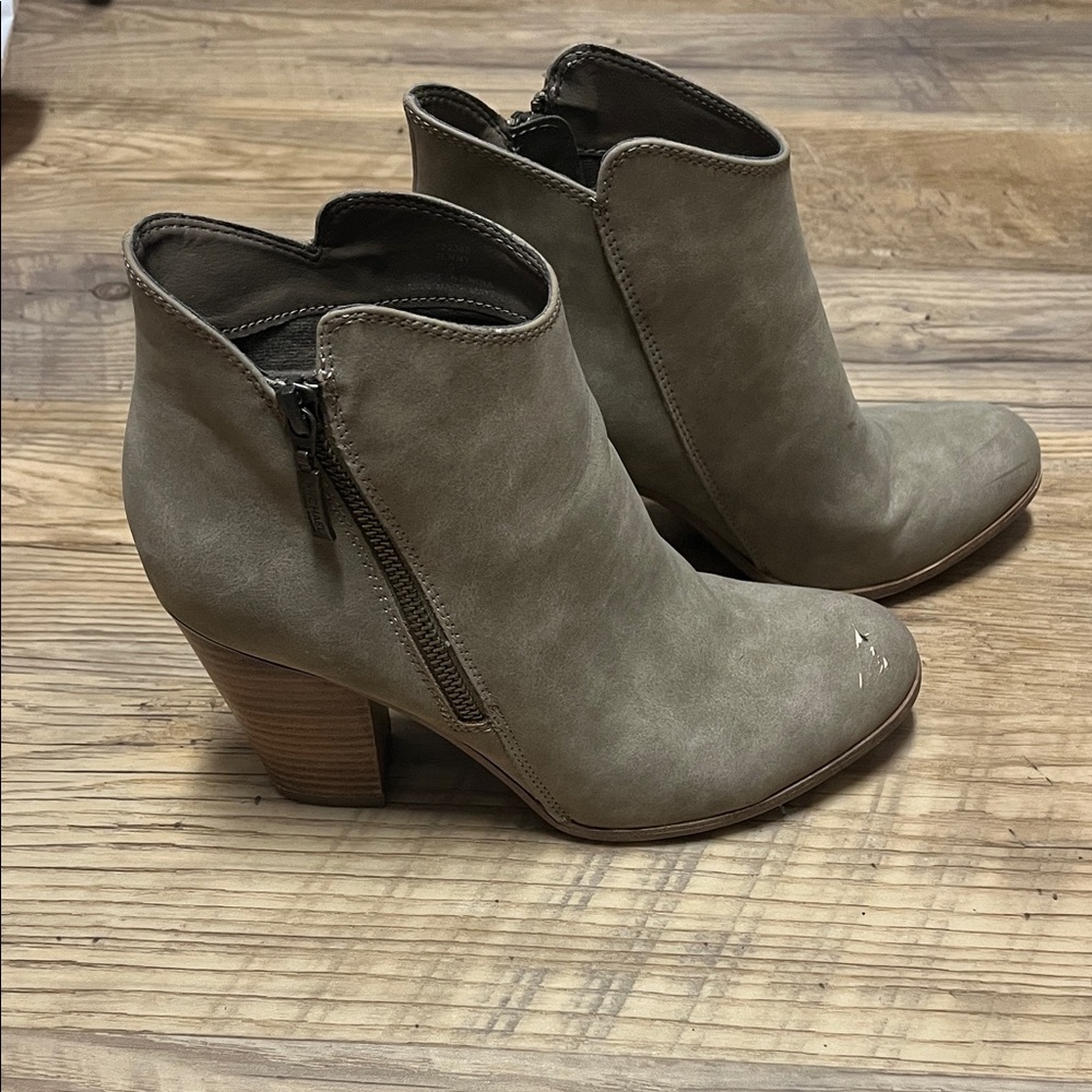 Women's Taupe Suede Ankle Booties with Block Heel